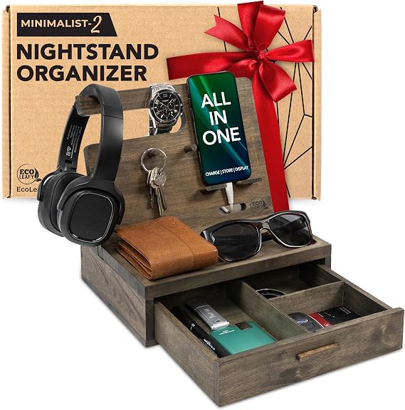 Nightstand Organizer for Men- Night Stand, Bedside or Dresser (Rustic)