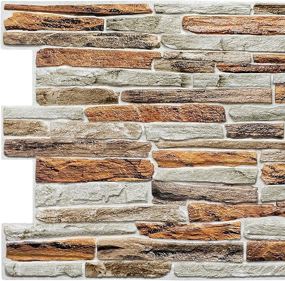 Dundee Deco GRAZPG7120 Orange Faux Stone PVC 3D Wall Panel, 3.2 ft X 1.6 ft (98cm X 50cm), Interior Design Wall Paneling Decor, 5.3 sq. ft. (0.49 sq. m) Each