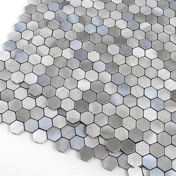 Hexagon Peel and Stick Penny Tile Backsplash Blue Grey 10pcs