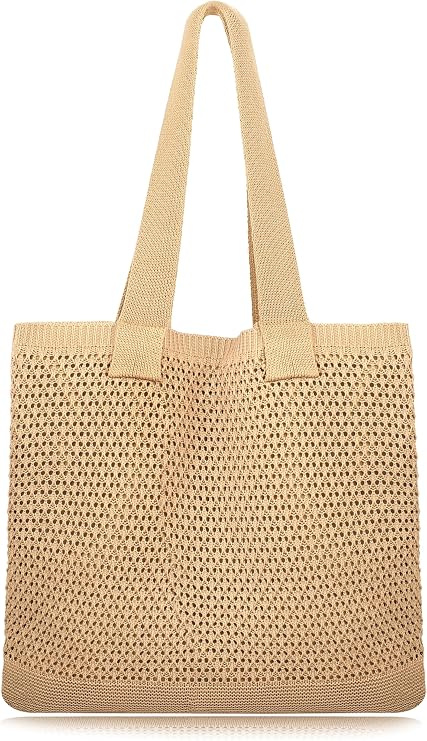 COOKOOKY Crochet Beach Tote bag Summer Beach Bag for Women Aesthetic Mesh Tote Bag Hippie Bag Knit Bag