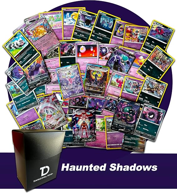 Haunted Shadows Bundle Pokemon Compatible TCG Random Assortment ||  Dark or Psychic Ultra Rare + 20 Dark or Psychic Pokemon Compatible Cards + Dan123yal Deck Box