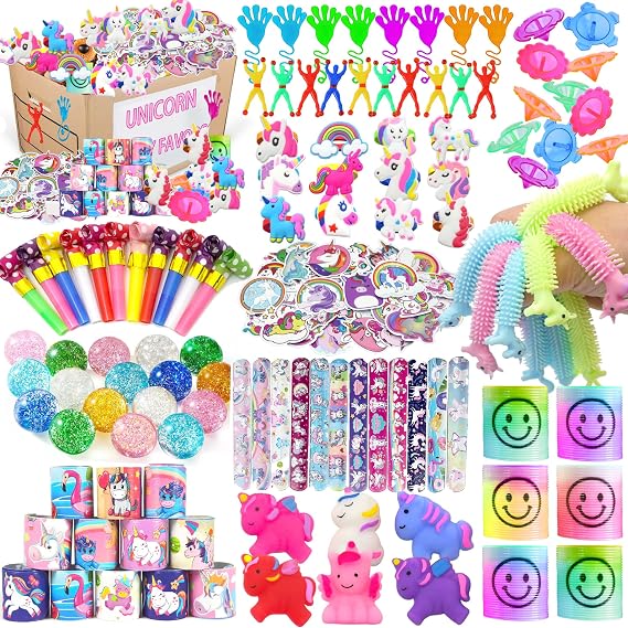 BANBALLON Unicorn Party Favor Goodie Rainbow Elastic Ball Bracelets Stickers Gifts Pinata Filler Bulk Toys for Unicorn Party Girl Kid Birthday Party Stuffers Supplies (Style 01)