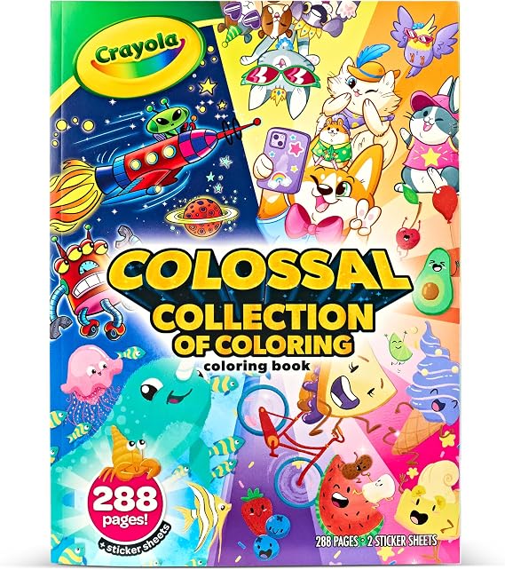 Crayola Colossal Colors Collection, 288 Coloring Pages, 2 Sticker Sheets, Kids Coloring Book, Travel Activity, 3+