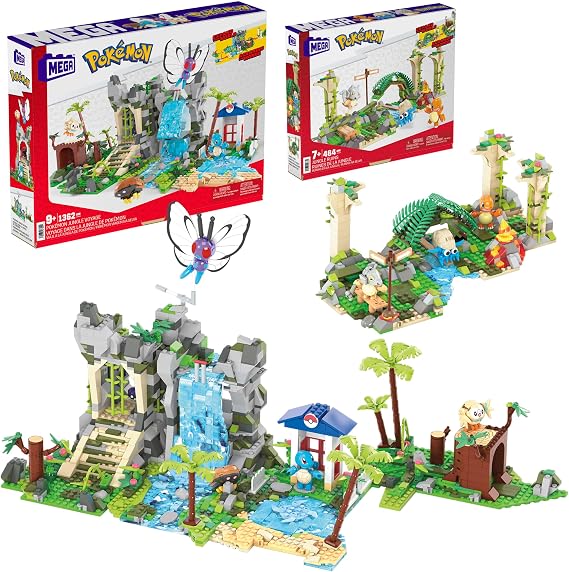 Bundle of MEGA Pokemon Jungle Voyage with 1362 Pieces + MEGA Pokemon Jungle Ruins with 464 Pieces, Cubone Charmander Omanyte, Gift Idea for Kids