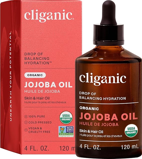 Cliganic Organic Jojoba Oil, 100% Pure Cold Pressed for Face & Hair, 4oz
