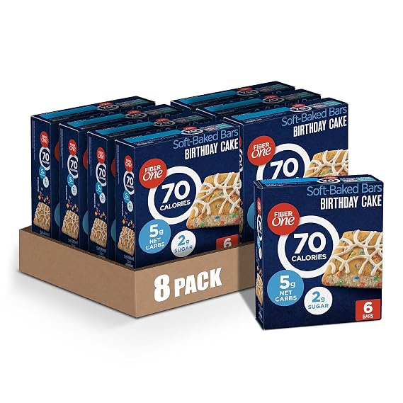 Fiber One 70 Calorie Soft-Baked Bars, Birthday Cake, Snack Bars, 8 ct (Pack of 1)