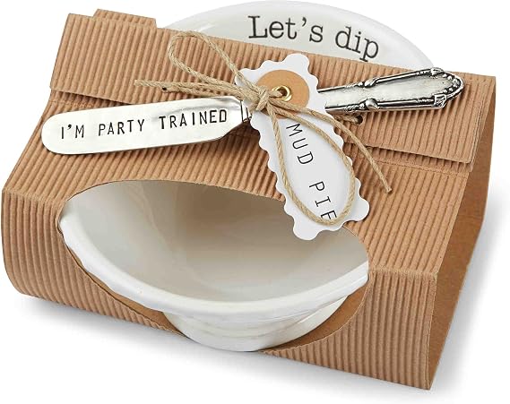 Mud Pie Circa Lets Dip Set, White 2" x 6"