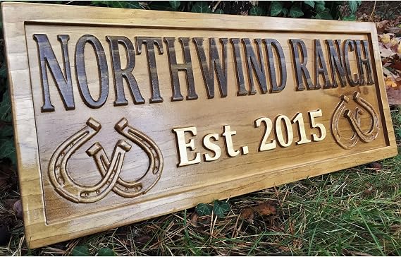 3D Wooden Personalized Ranch Name Sign | Horse Horseshoe Barn Farm Decor