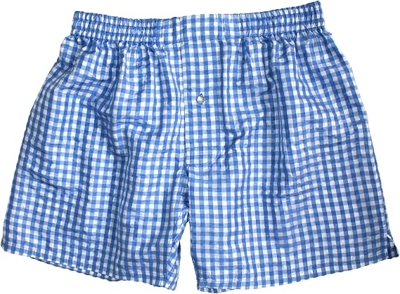 Royal Silk Sea Blue Silk Seersucker Boxers for Men 100% Silk Sizes 30 42 (Medium, 33-34)