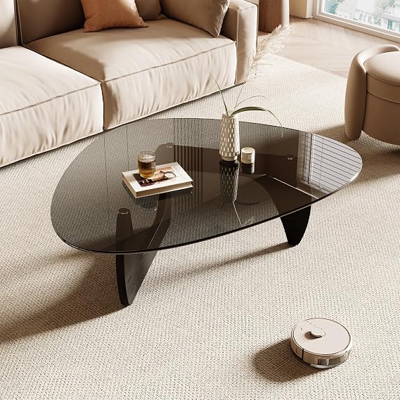 Honyee Morden Coffee Table, 42.5" x 28.5" x 16.1" Triangle Tempered Glass Top for Living Room, Color: Black