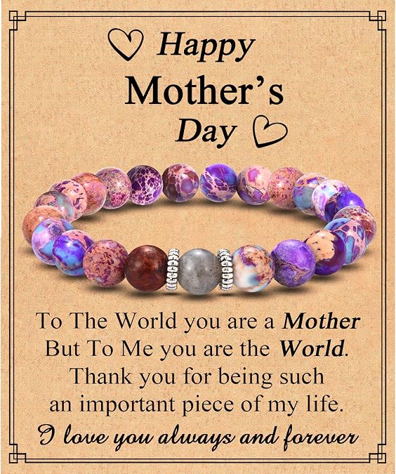 Mothers Day Gifts, Mothers Day Bracelet Jewelry Present for Women, Happy Mothers Day Card Decorations for Wife Mom Grandma New Mom to Be First Time Mom Bonus Mom Stepmom Daughter, 7, Purple