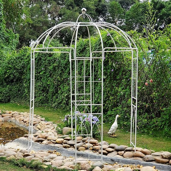 Birdcage Shape Garden Arches Arbors,9' High x 6.8' Wide,Metal Gazebo White Enduring Iron Trellis Plants Stand Use for Outdoor Garden Climbing Plants Wedding Arches Ceremony