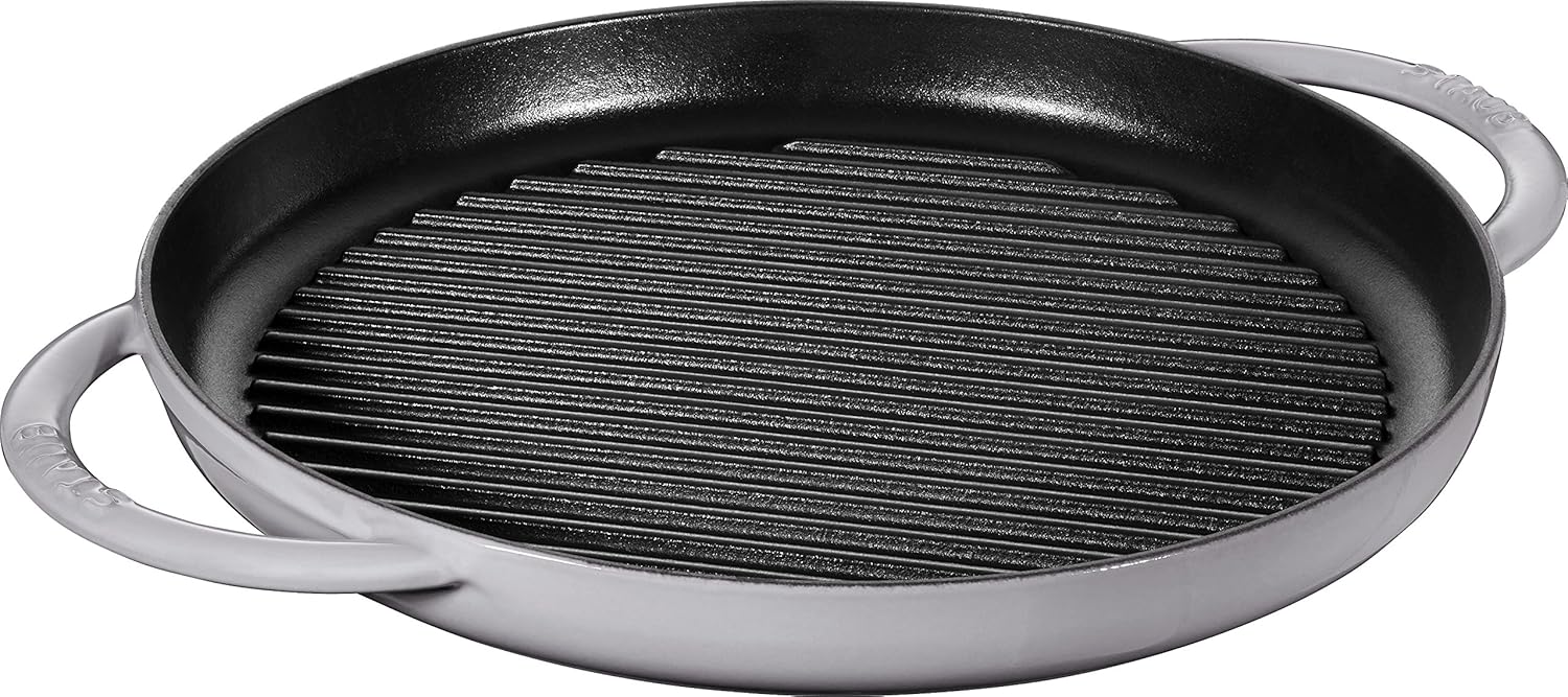 Staub Grill Pans Çift Kulplu Döküm Izgara Tava, Gri