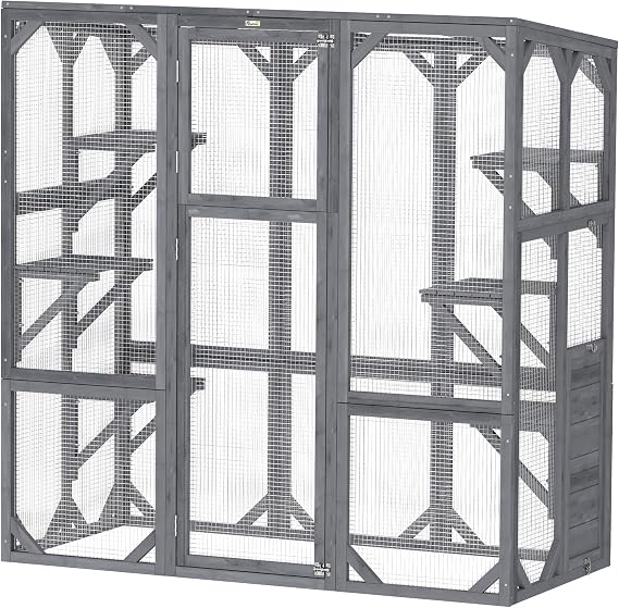 PawHut Catio Outdoor Cat Enclosure Large for 1-3 Cats 59" x 28" x 60" Gray
