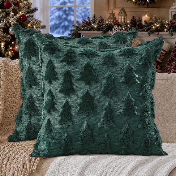 DFXSZ Christmas Tree Pillow Covers 18x18 Set of 2 Christmas Decor Green