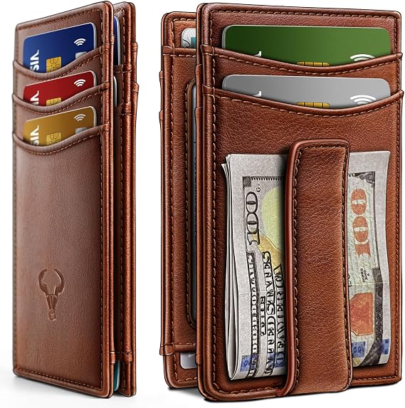 BULLIANT Magnetic Slim Leather Pocket Wallet Money Clip For Men 12Cards