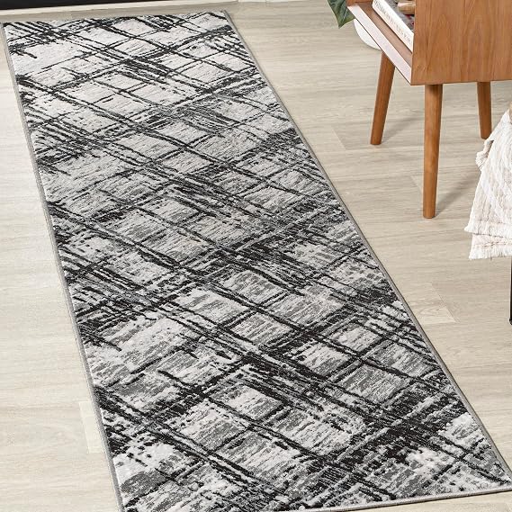 JONATHAN Y SOR201D-28 Slant Modern Abstract Indoor Runner Rug, Transitional, Contemporary, Solid & Striped for Bedroom,Kitchen,Living Room,Non Shedding,Easy-Washing, Black, 2 X 8