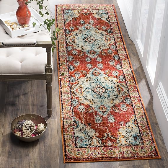 SAFAVIEH Monaco Runner Rug 2'2"x6', Orange & Light Blue MNC243H