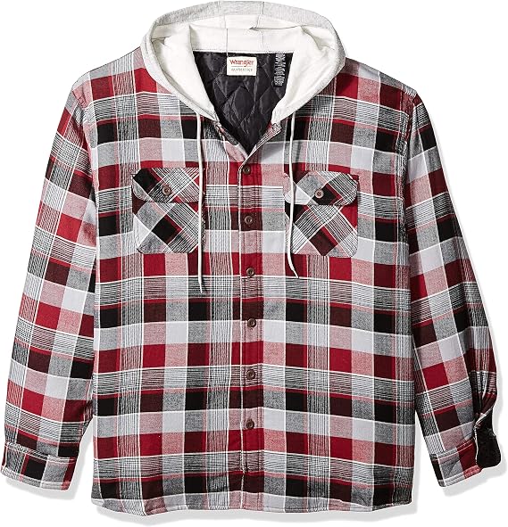 Wrangler Authentics Men's Long Sleeve Quilted Lined Flannel Shirt Jacket with Hood